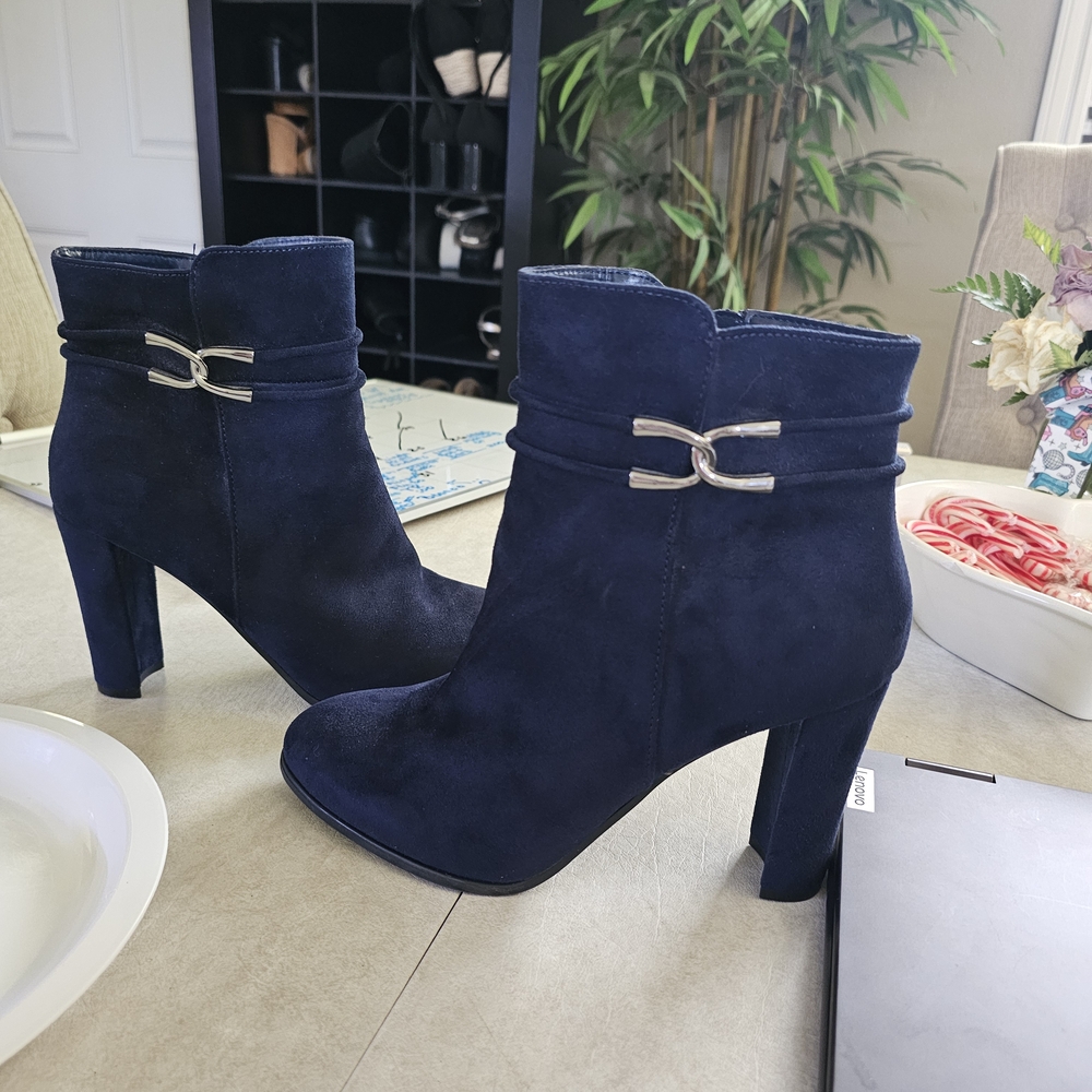 Impo Dark Blue Heeled Boots with Silver Accent